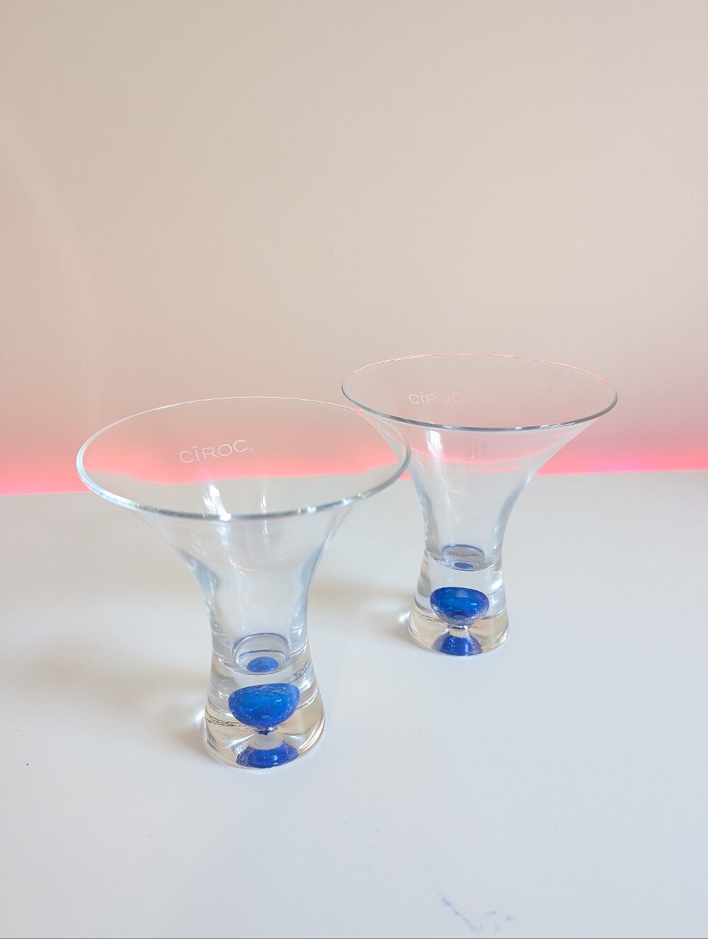 CÎROC Set of 2 Martini Cocktail Glasses with Blue Accent